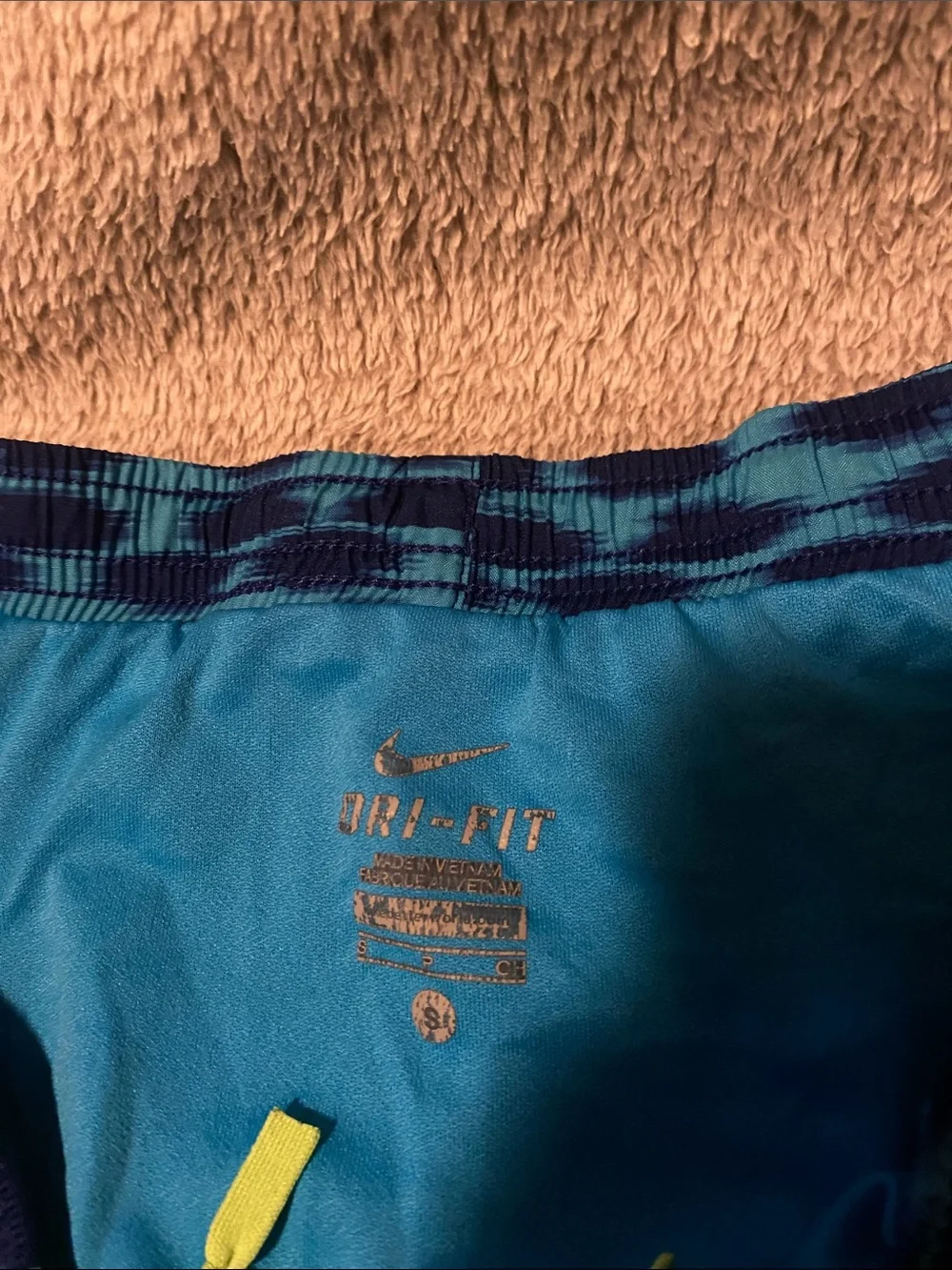 Nike Blue Teal Running Shorts with Neon Yellow Drawstring